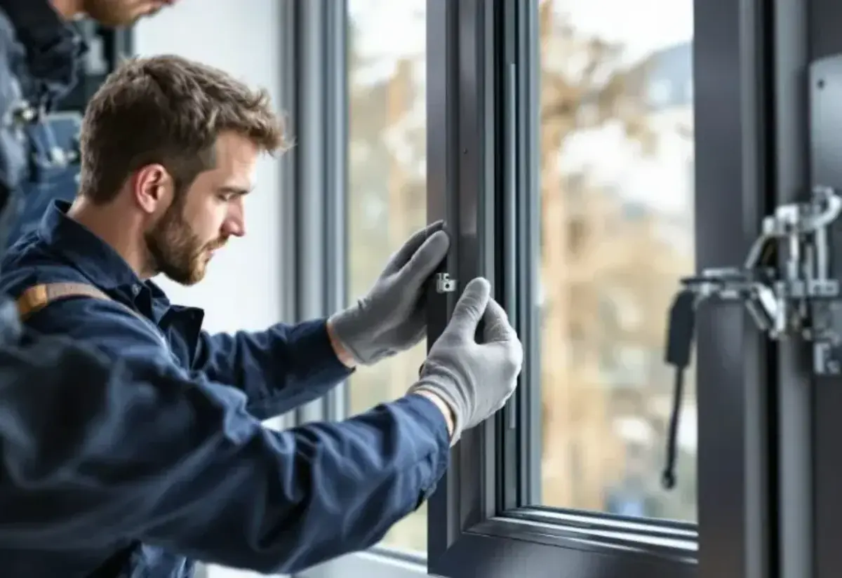 Technicien manipulant l'ouvrant d'une fenêtre